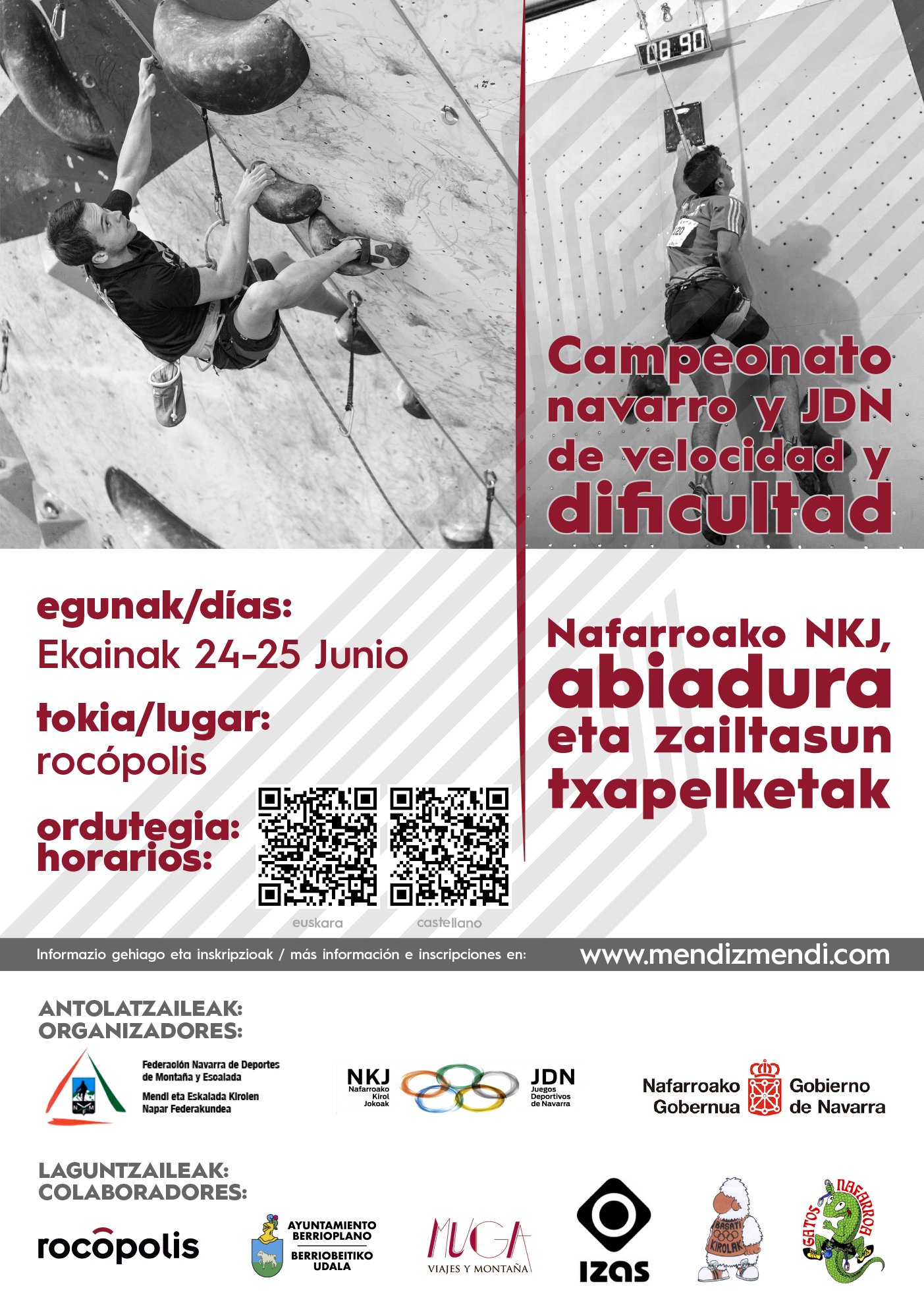 FINALES DE JUEGOS DEPORTIVOS DE NAVARRA Y CAMPEONATO NAVARRO DE VELOCIDAD Y DIFICULTAD DE ESCALADA 24,25 JUNIO